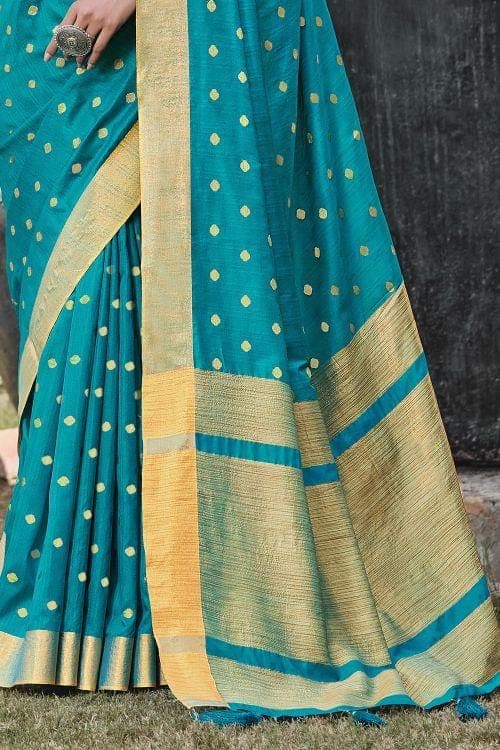 Teal Blue Banarasi Chanderi Saree