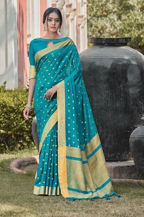 Teal Blue Banarasi Chanderi Saree