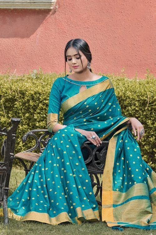 Teal Blue Banarasi Chanderi Saree