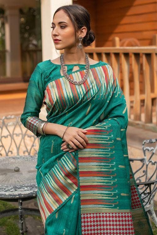 Teal Blue Banarasi Chanderi Saree
