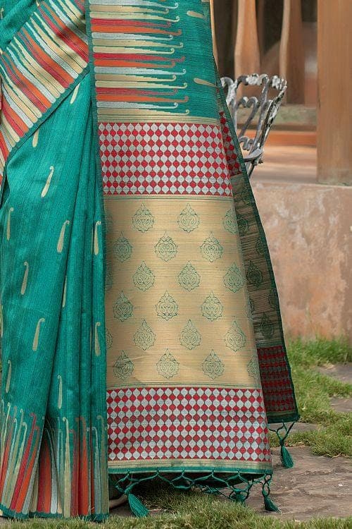 Teal Blue Banarasi Chanderi Saree
