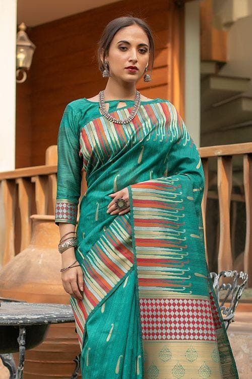 Teal Blue Banarasi Chanderi Saree