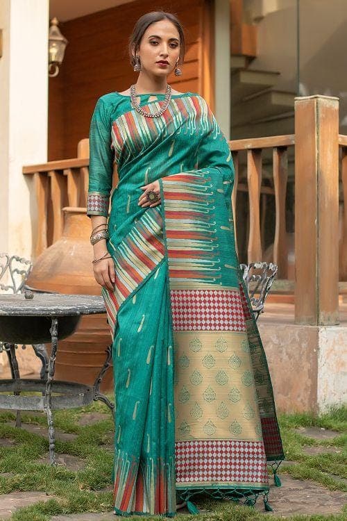 Teal Blue Banarasi Chanderi Saree