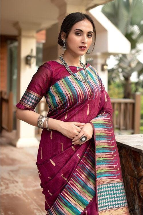 Venetian Red Banarasi Chanderi Saree
