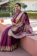Banarasi - Chanderi Saree Yam Purple Banarasi Chanderi Saree saree online