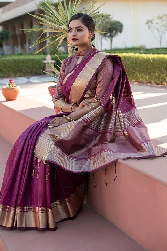 Banarasi - Chanderi Saree Yam Purple Banarasi Chanderi Saree saree online