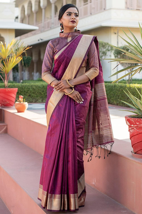 Banarasi - Chanderi Saree Yam Purple Banarasi Chanderi Saree saree online
