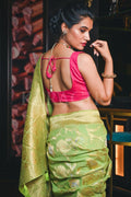Banarasi Khaddi Georgette Saree Apple Green Banarasi Khaddi Georgette Saree saree online