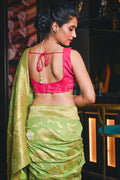 Banarasi Khaddi Georgette Saree Apple Green Banarasi Khaddi Georgette Saree saree online