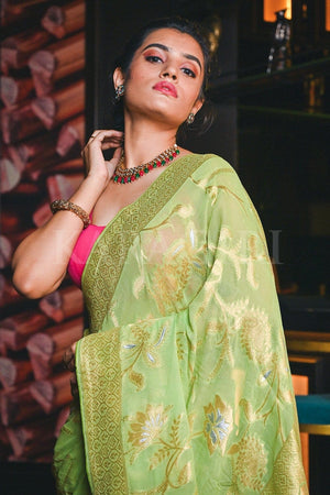 Apple Green Banarasi Khaddi Georgette Saree