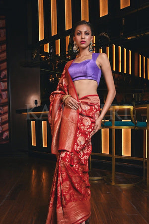 Banarasi Khaddi Georgette Saree Apple Red Banarasi Khaddi Georgette Saree saree online