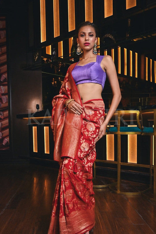 Banarasi Khaddi Georgette Saree Apple Red Banarasi Khaddi Georgette Saree saree online