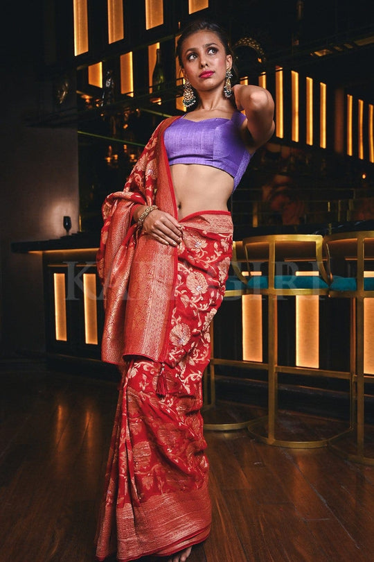Banarasi Khaddi Georgette Saree Apple Red Banarasi Khaddi Georgette Saree saree online