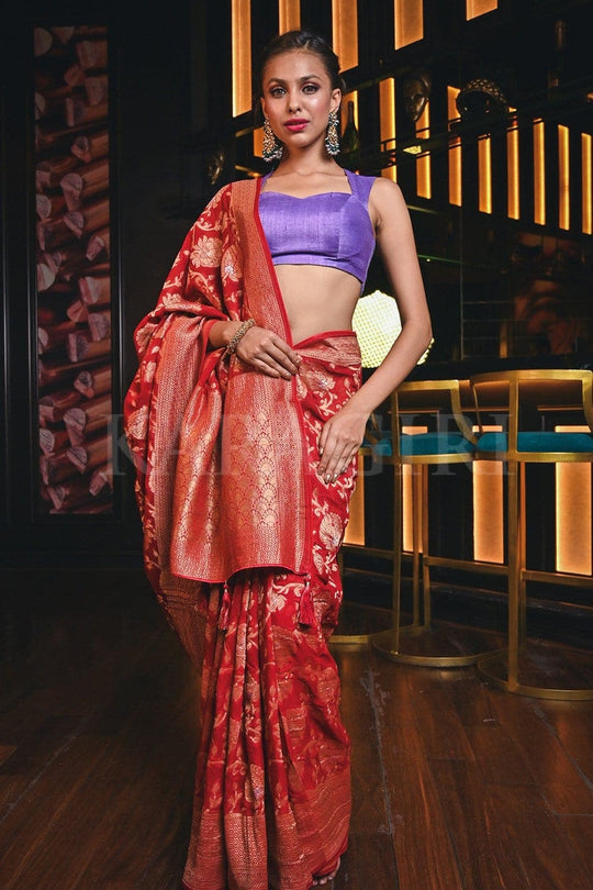 Banarasi Khaddi Georgette Saree Apple Red Banarasi Khaddi Georgette Saree saree online