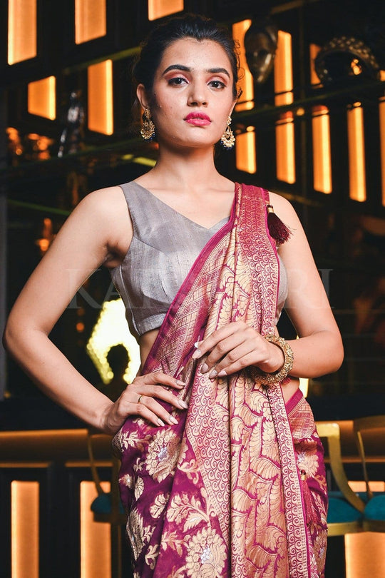 Banarasi Khaddi Georgette Saree Boysenberry Purple Banarasi Khaddi Georgette Saree saree online