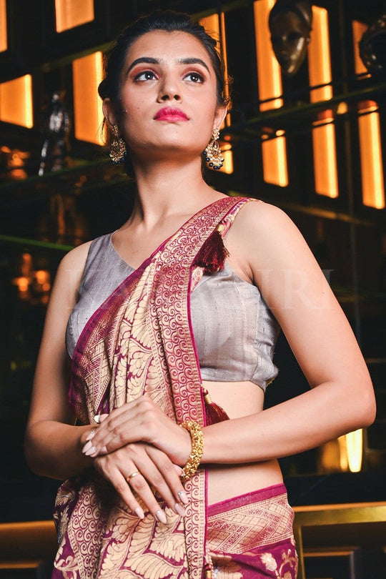 Banarasi Khaddi Georgette Saree Boysenberry Purple Banarasi Khaddi Georgette Saree saree online