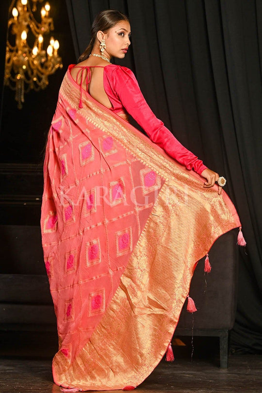 Banarasi Khaddi Georgette Saree Brick Pink Banarasi Khaddi Georgette Saree saree online