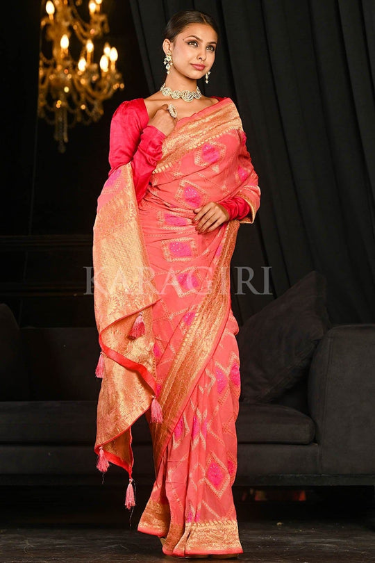 Banarasi Khaddi Georgette Saree Brick Pink Banarasi Khaddi Georgette Saree saree online
