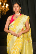 Banarasi Khaddi Georgette Saree Bright Yellow Khaddi Georgette Banarasi Saree saree online
