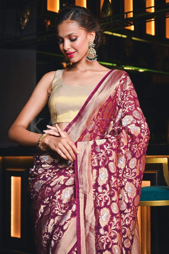 Burgundy Banarasi Khaddi Georgette Saree