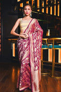 Burgundy Banarasi Khaddi Georgette Saree
