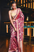Burgundy Banarasi Khaddi Georgette Saree