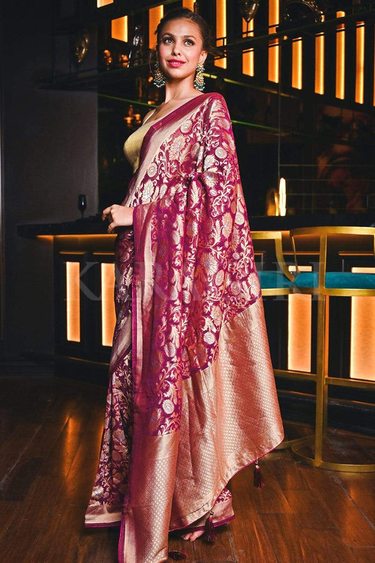 Burgundy Banarasi Khaddi Georgette Saree