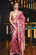 Burgundy Banarasi Khaddi Georgette Saree