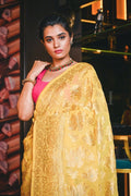 Banarasi Khaddi Georgette Saree Butter Yellow Banarasi Khaddi Georgette Saree saree online