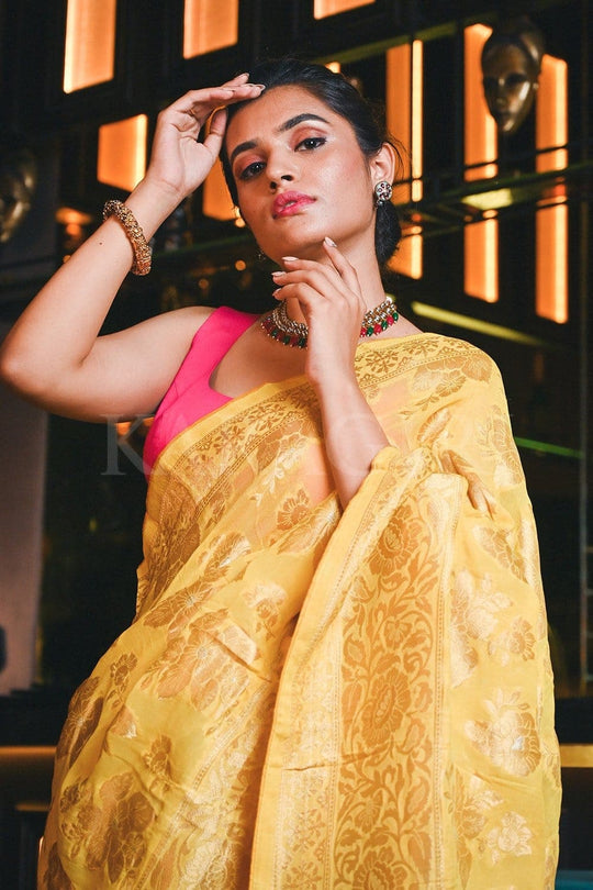 Banarasi Khaddi Georgette Saree Butter Yellow Banarasi Khaddi Georgette Saree saree online