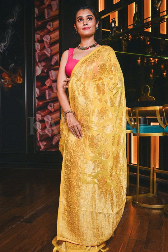 Banarasi Khaddi Georgette Saree Butter Yellow Banarasi Khaddi Georgette Saree saree online