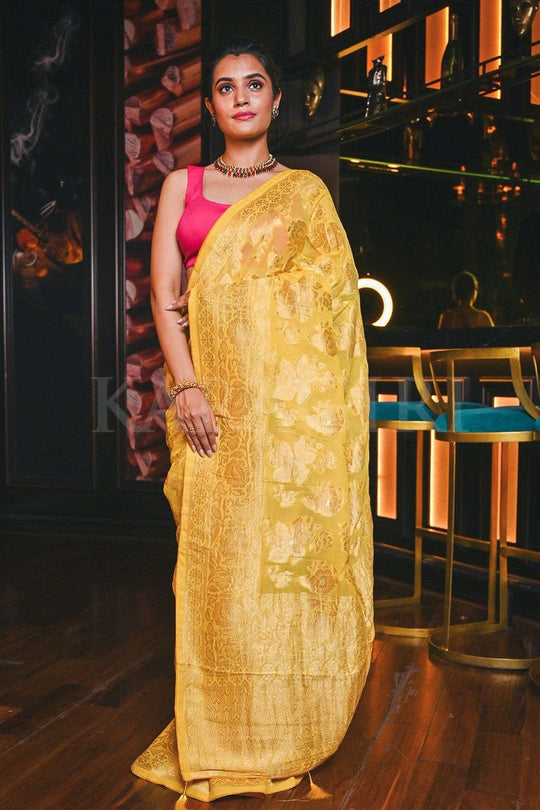 Banarasi Khaddi Georgette Saree Butter Yellow Banarasi Khaddi Georgette Saree saree online