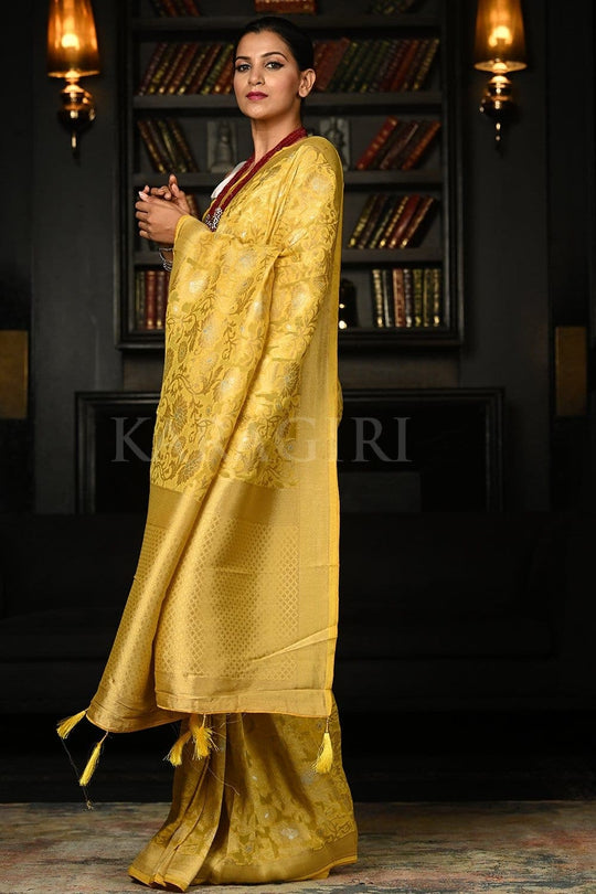 yellow banarasi saree