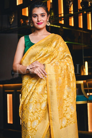 Caramel Yellow Banarasi Khaddi Georgette Saree