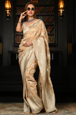 Champagne Beige Khaddi Banarasi Georgette Saree