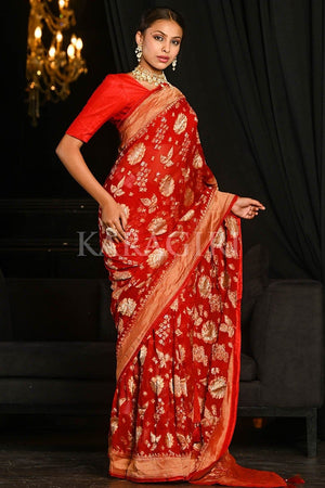Banarasi Khaddi Georgette Saree Chili Red Banarasi Khaddi Georgette Saree saree online