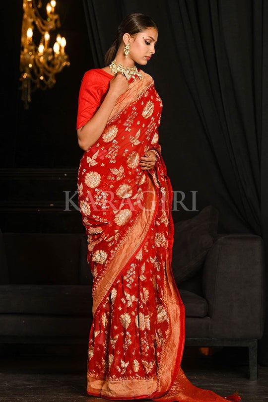 Banarasi Khaddi Georgette Saree Chili Red Banarasi Khaddi Georgette Saree saree online
