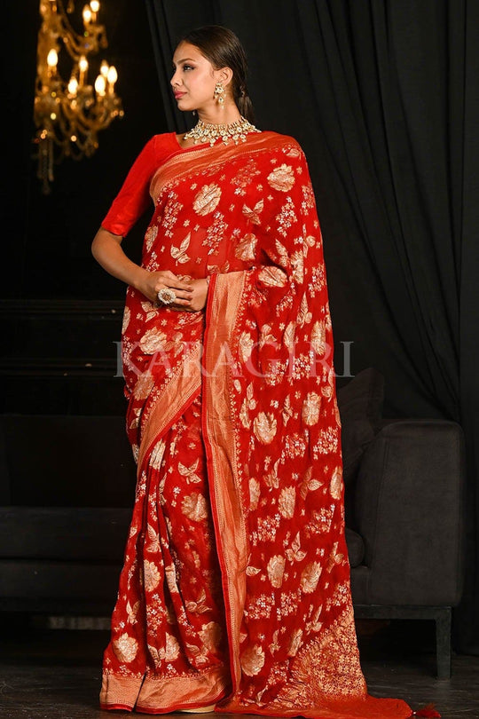 Banarasi Khaddi Georgette Saree Chili Red Banarasi Khaddi Georgette Saree saree online