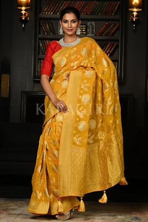 Clear Yellow Khaddi Banarasi Georgette Saree