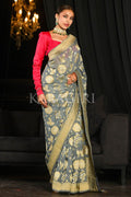 Banarasi Khaddi Georgette Saree Cloudy Grey Banarasi Khaddi Georgette Saree saree online