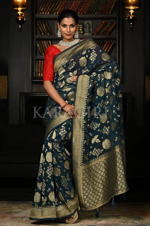 Cobalt Blue Khaddi Banarasi Georgette Saree