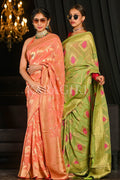 Banarasi Khaddi Georgette Saree Coral Peach Khaddi Georgette Banarasi Saree saree online