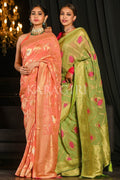 Banarasi Khaddi Georgette Saree Coral Peach Khaddi Georgette Banarasi Saree saree online
