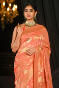 Banarasi Khaddi Georgette Saree Coral Peach Khaddi Georgette Banarasi Saree saree online