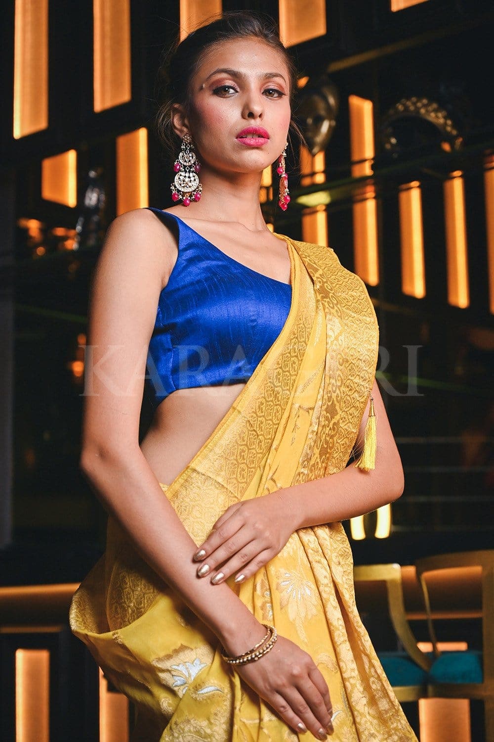Banarasi Khaddi Georgette Saree Corn Yellow Banarasi Khaddi Georgette Saree saree online