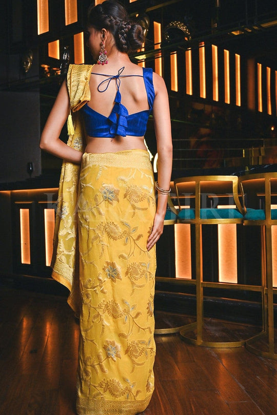 Banarasi Khaddi Georgette Saree Corn Yellow Banarasi Khaddi Georgette Saree saree online