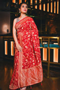 Banarasi Khaddi Georgette Saree Crimson Red Banarasi Khaddi Georgette Saree saree online