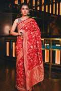 Banarasi Khaddi Georgette Saree Crimson Red Banarasi Khaddi Georgette Saree saree online