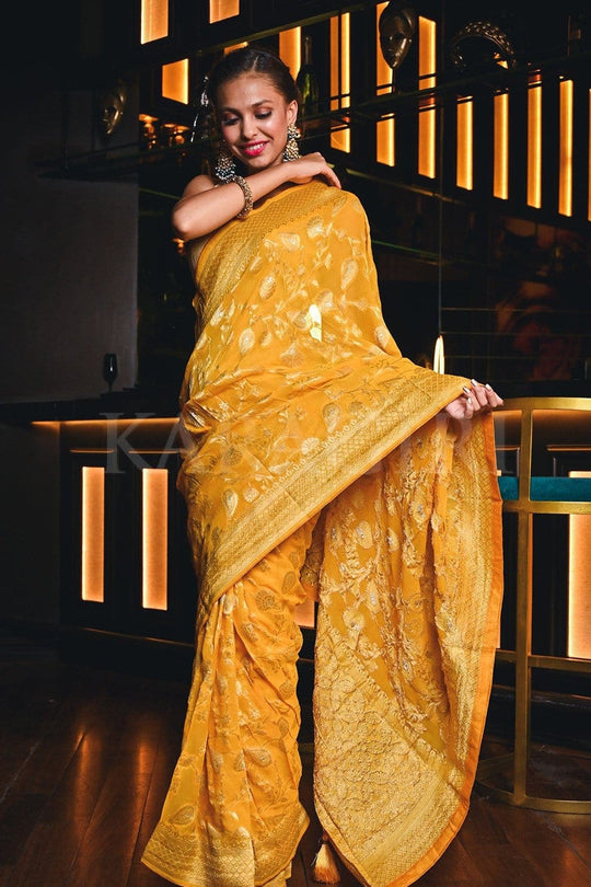 Banarasi Khaddi Georgette Saree Dandelion Yellow Banarasi Khaddi Georgette Saree saree online