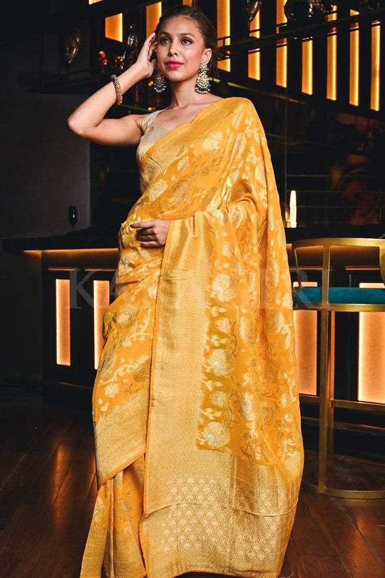 Banarasi Khaddi Georgette Saree Dandelion Yellow Banarasi Khaddi Georgette Saree saree online